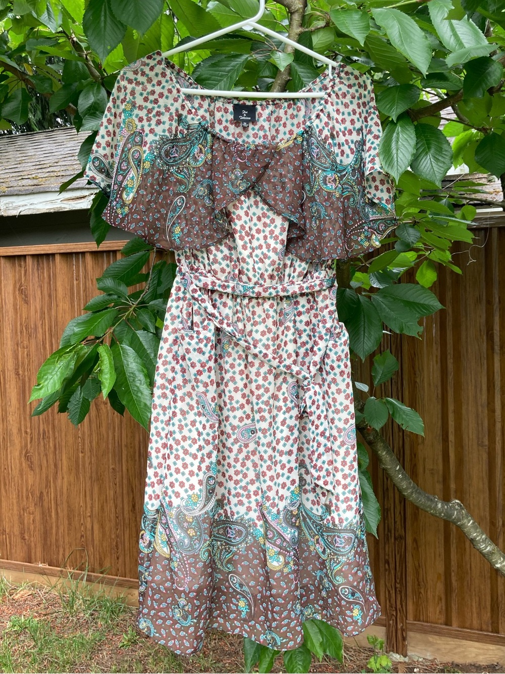 Bohemian Paisley Ruffle Midi Dress - Brown/White